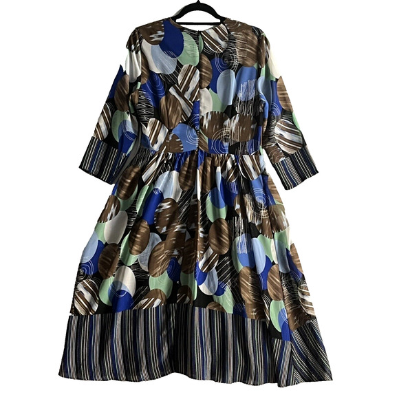 Womans Midi Dress SZ L Geometric Art Multi-Color Party Casual Flowy Colorful - Picture 7 of 15